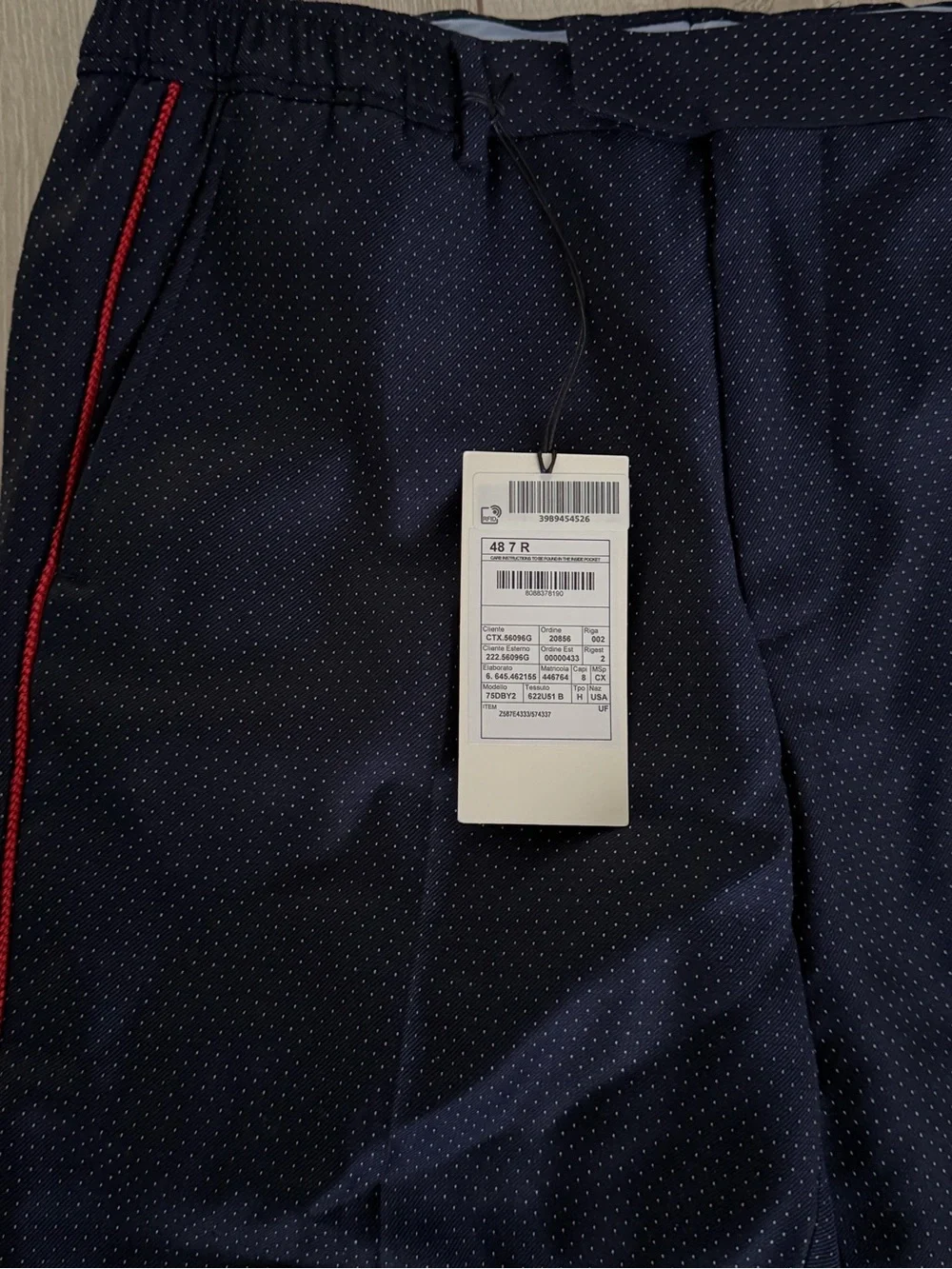 Gucci Navy polka dot Dress Pants with Red Side Stripe men 48 authentic